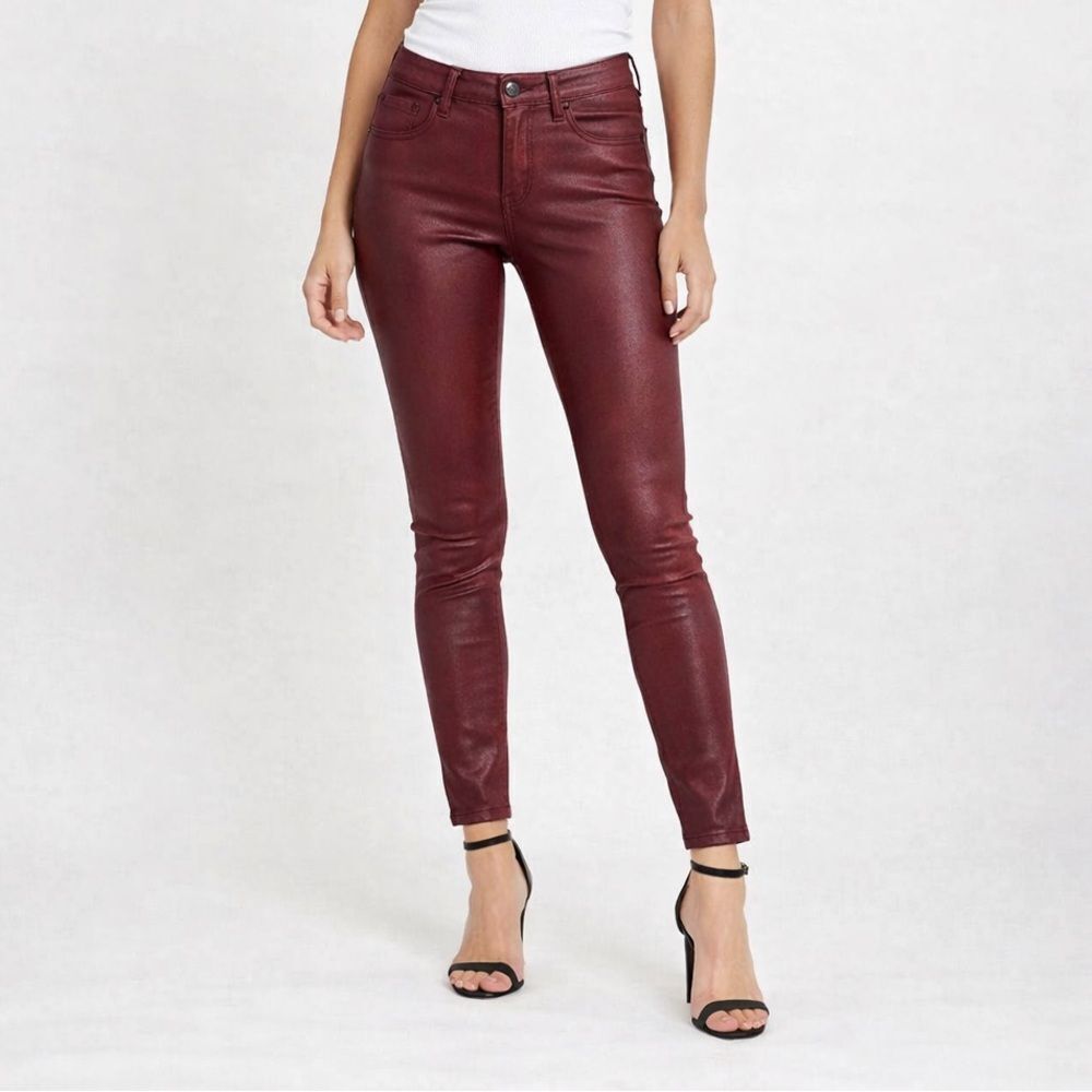 Hudson Red Wine Wax Purple Krista Ankle Super Skinny Coated Faux Leather Jeans